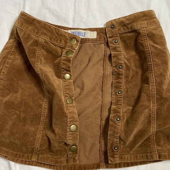 Brandy Melville Brown‎ Velvet Mini Skirt Snaps Down Front One Size Small - Picture 9 of 10